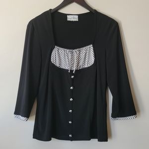 Joseph Ribkoff Black White Square Neckline 3/4 Sleeve Blouse